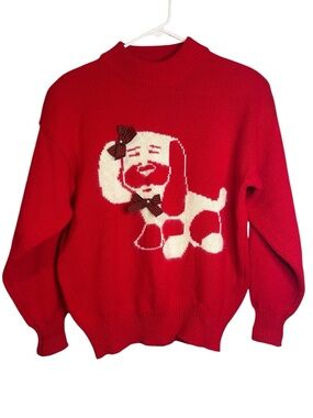 Vintage Adell Barre Red Sweater Dog Graphic High Neck Sweater Angora Blend Large